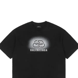 Balenciaga Lock Letter Embroidery Distressed Paint-Splatter T-Shirt Black