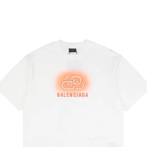 Balenciaga Lock Letter Embroidery Distressed Paint-Splatter T-Shirt White