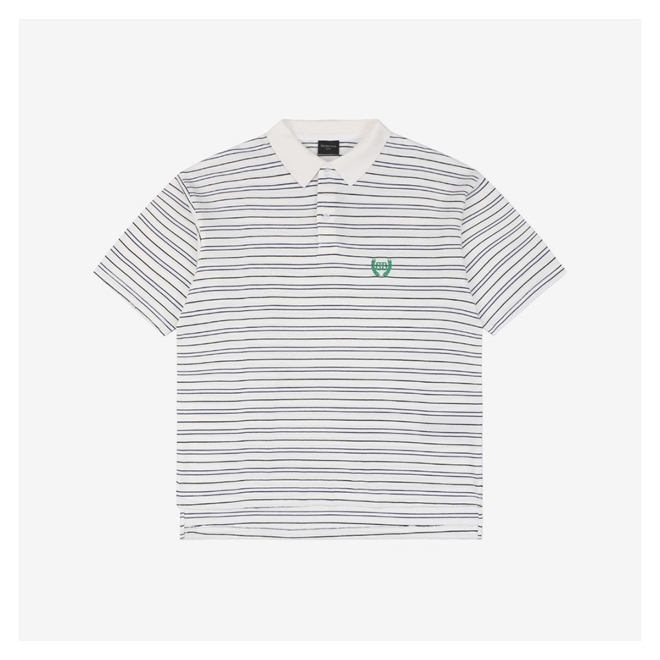 Balenciaga Twin-B Wheat Wreath Striped Polo Shirt