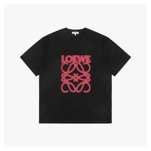 L Neon Floral Logo Embroidered T-Shirt with Red Logo
