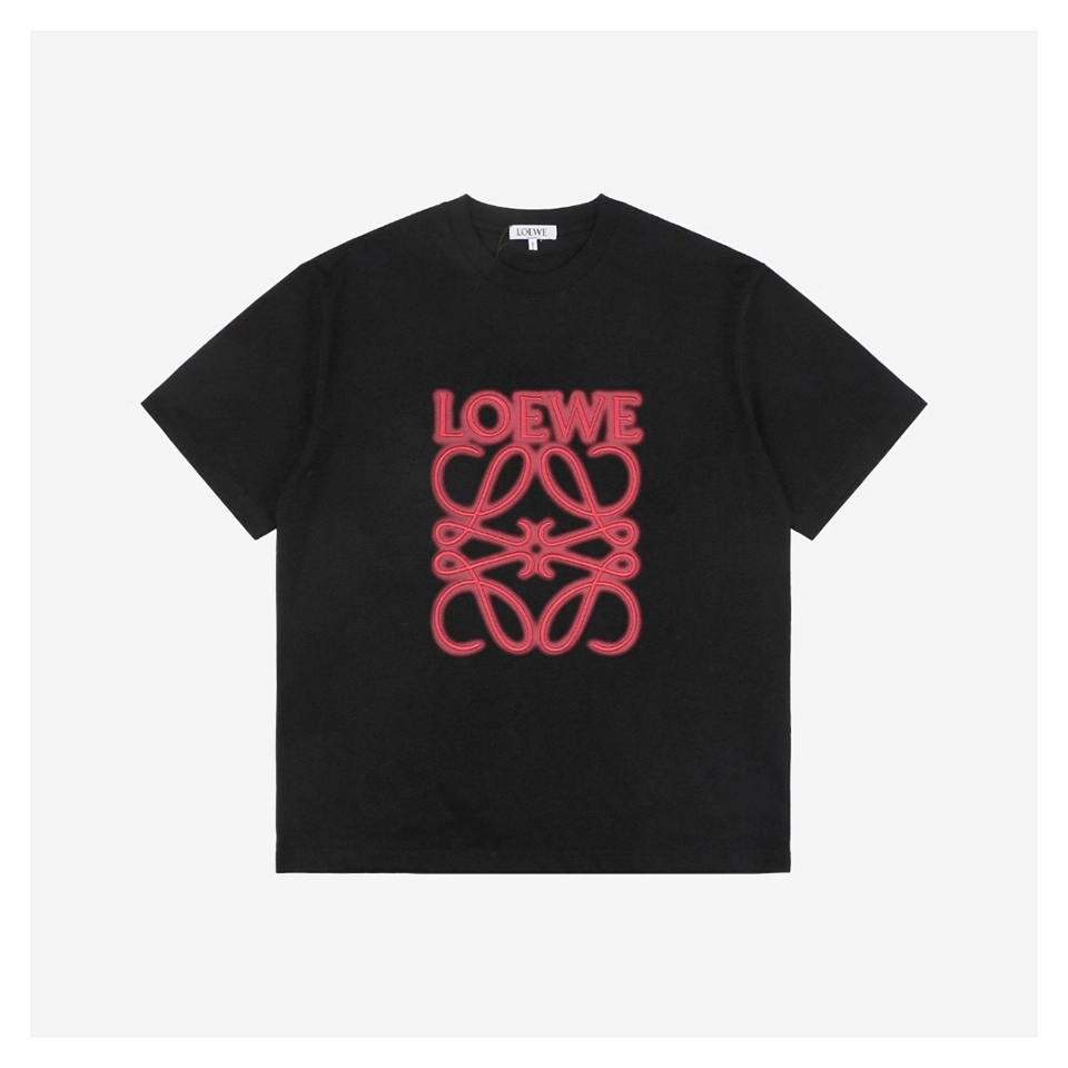 L Neon Floral Logo Embroidered T-Shirt with Red Logo