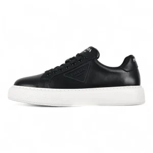 Prada Black Leather Low Top Sneakers with White Sole