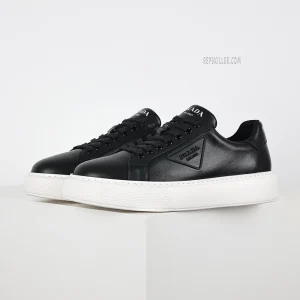 Prada Black Leather Low Top Sneakers with White Sole