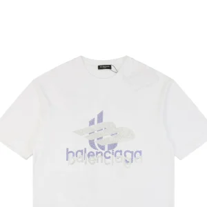Balenciaga 3B Rhinestone Logo T-shirt White