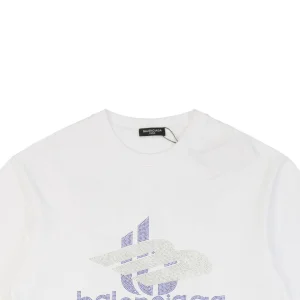 Balenciaga 3B Rhinestone Logo T-shirt White