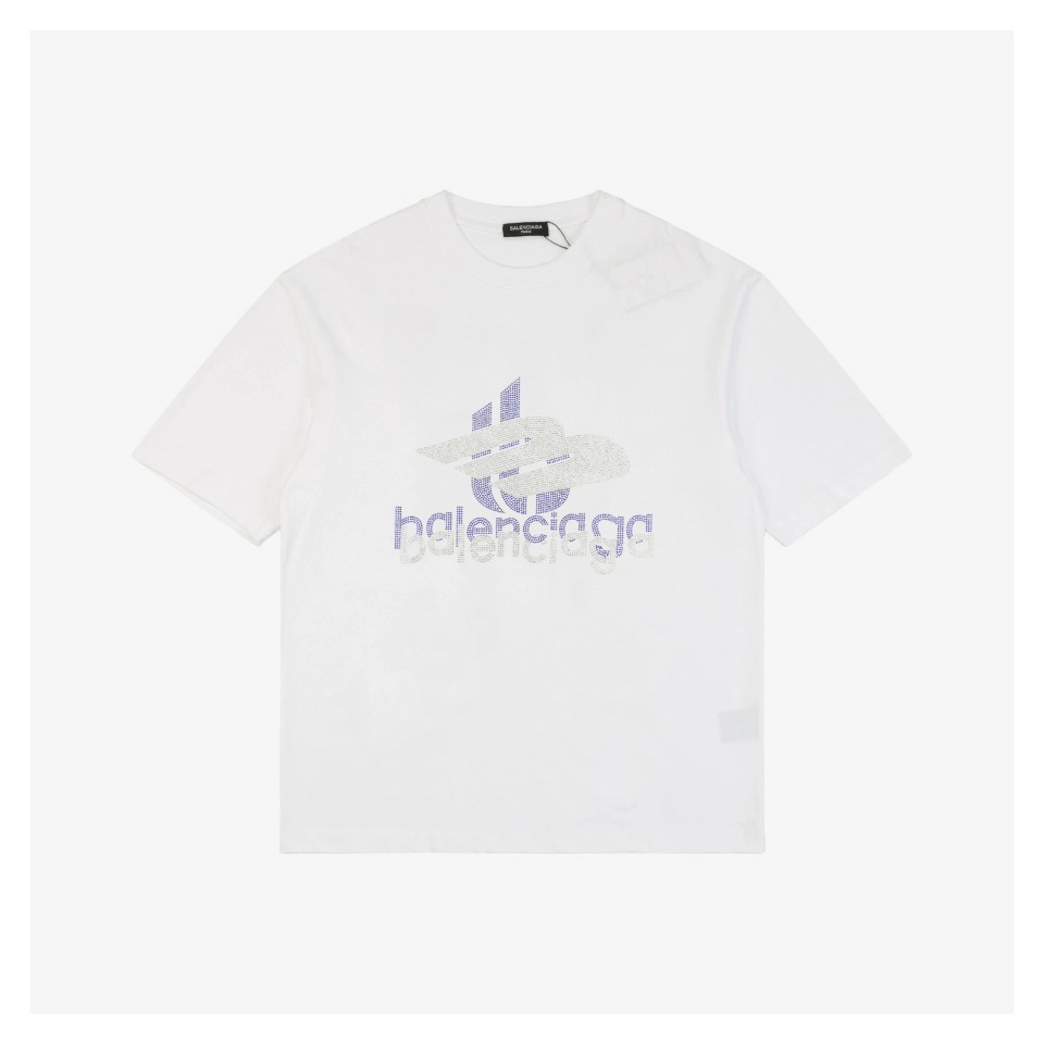 Balenciaga 3B Rhinestone Logo T-shirt White