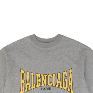 Balenciaga Cracked Paris Letter Print T-shirt Grey