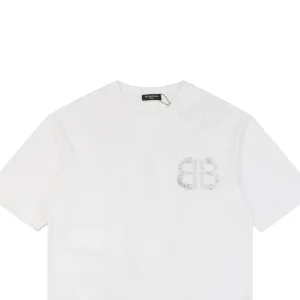 Balenciaga Double B Rhinestone Logo T-shirt White