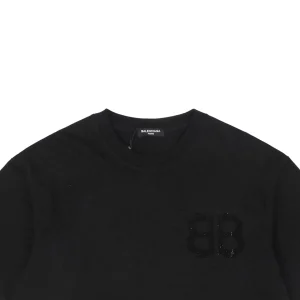 Balenciaga Double B Rhinestone Logo T-shirt Black