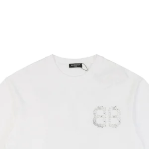 Balenciaga Double B Rhinestone Logo T-shirt White