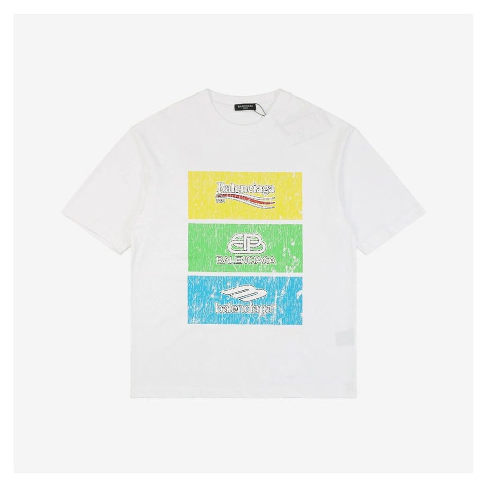 Balenciaga Multicolor Distressed Graffiti Triple Logo T-shirt