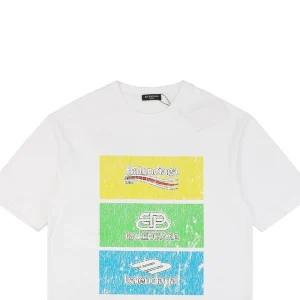 Balenciaga Multicolor Distressed Graffiti Triple Logo T-shirt White