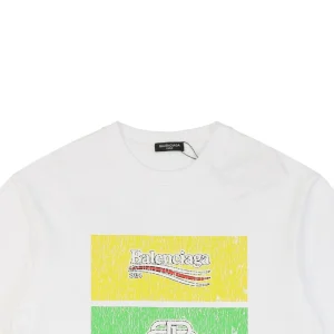 Balenciaga Multicolor Distressed Graffiti Triple Logo T-shirt White