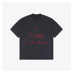 Balenciaga Valentine Graffiti Logo Print T-shirt Black