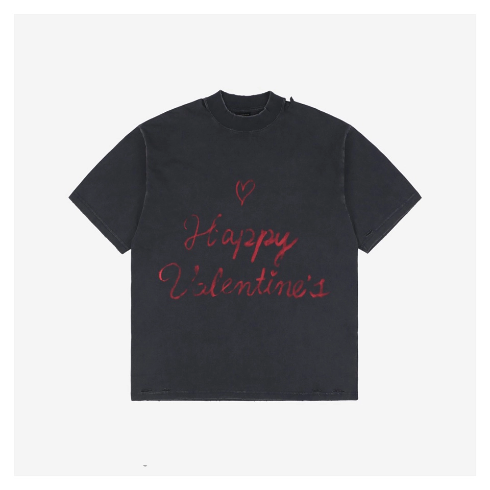 Balenciaga Valentine Graffiti Logo Print T-shirt Black