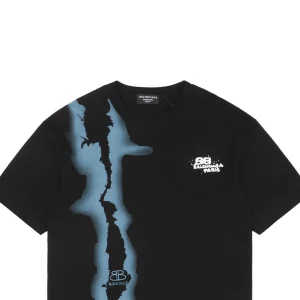 Balenciaga Vertical Watercolor Double-B Graffiti T-shirt Black