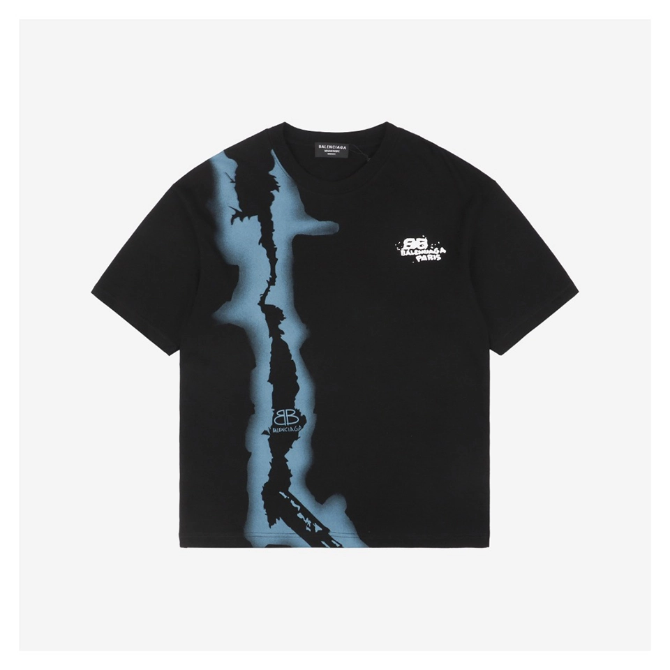 Balenciaga Vertical Watercolor Double-B Graffiti T-shirt