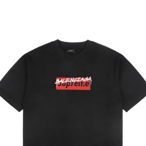 Balenciaga × Sup Red Box Logo Collab Lettering T-shirt Black