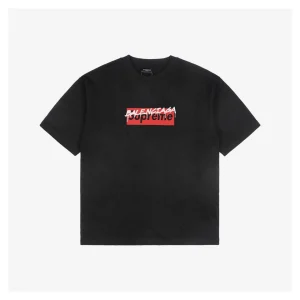 Balenciaga × Sup Red Box Logo Collab Lettering T-shirt Black