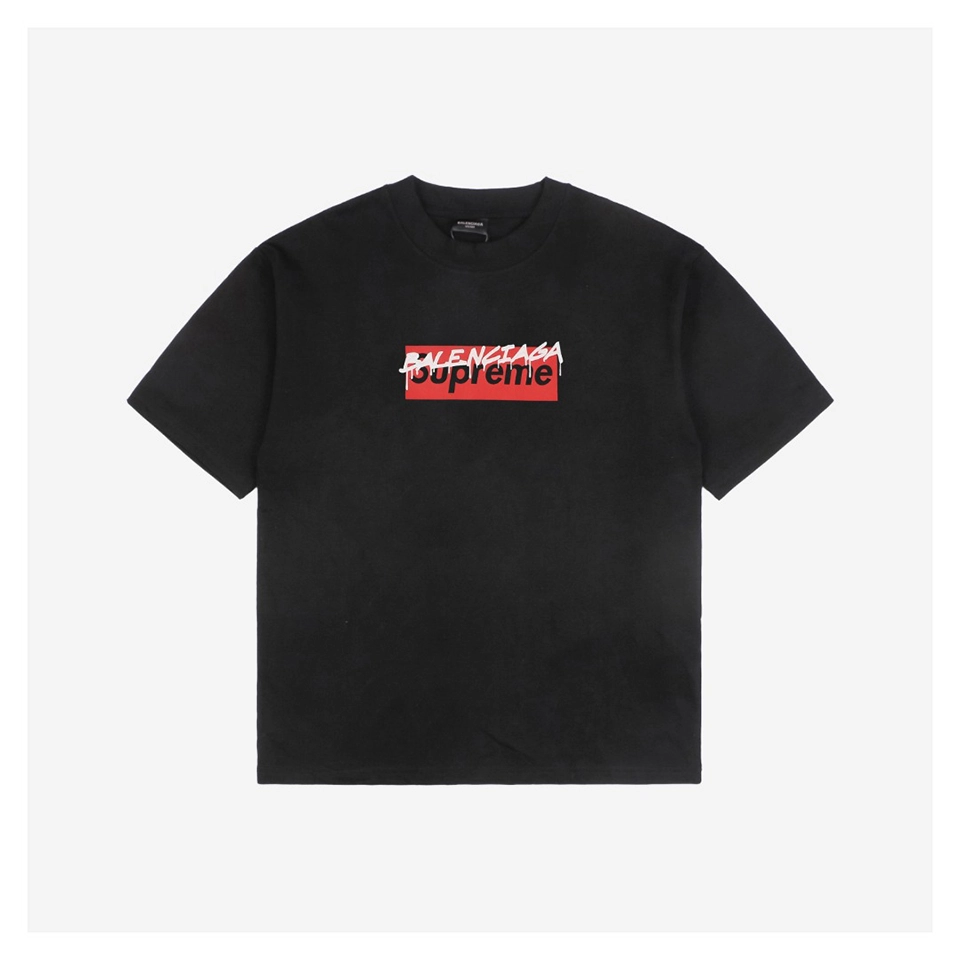 Balenciaga × Sup Red Box Logo Collab Lettering T-shirt Black