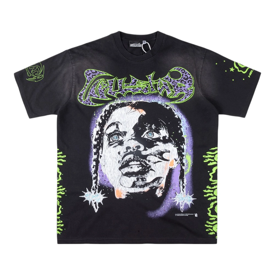 HELLSTAR STUDIOS Graphic Portrait Letter Print T-shirt
