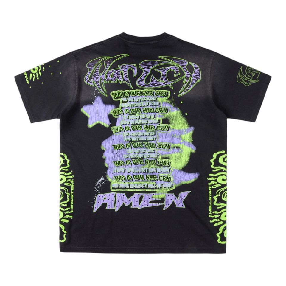 HELLSTAR STUDIOS Graphic Portrait Letter Print T-shirt