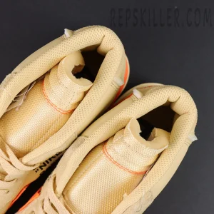 Nike Off-White x Blazer Mid ‘All Hallows Eve’ top-down view focusing on exposed foam tongues and rough-edge detailing.