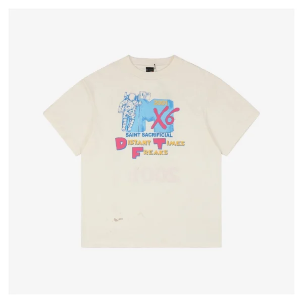 Saint Michael Astronaut Stain Effect Graphic T-shirt