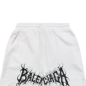 Balenciaga Gothic Letter Print Cotton Fleece Shorts White