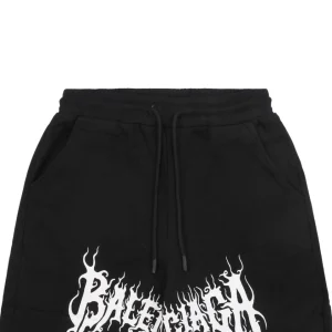 Balenciaga Gothic Letter Print Cotton Fleece Shorts Black