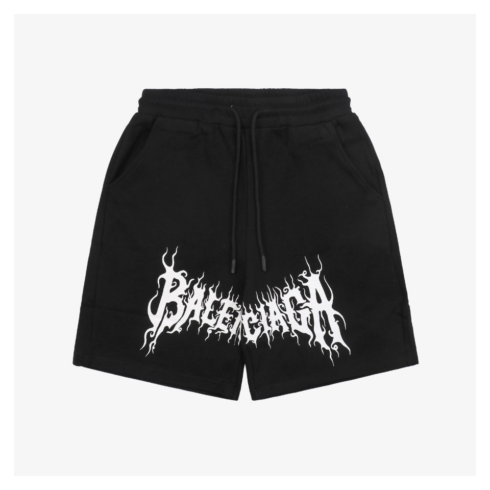 Balenciaga Gothic Letter Print Cotton Fleece Shorts