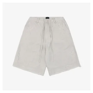 Balenciaga Light Grey Distressed Raw-Hem Shorts
