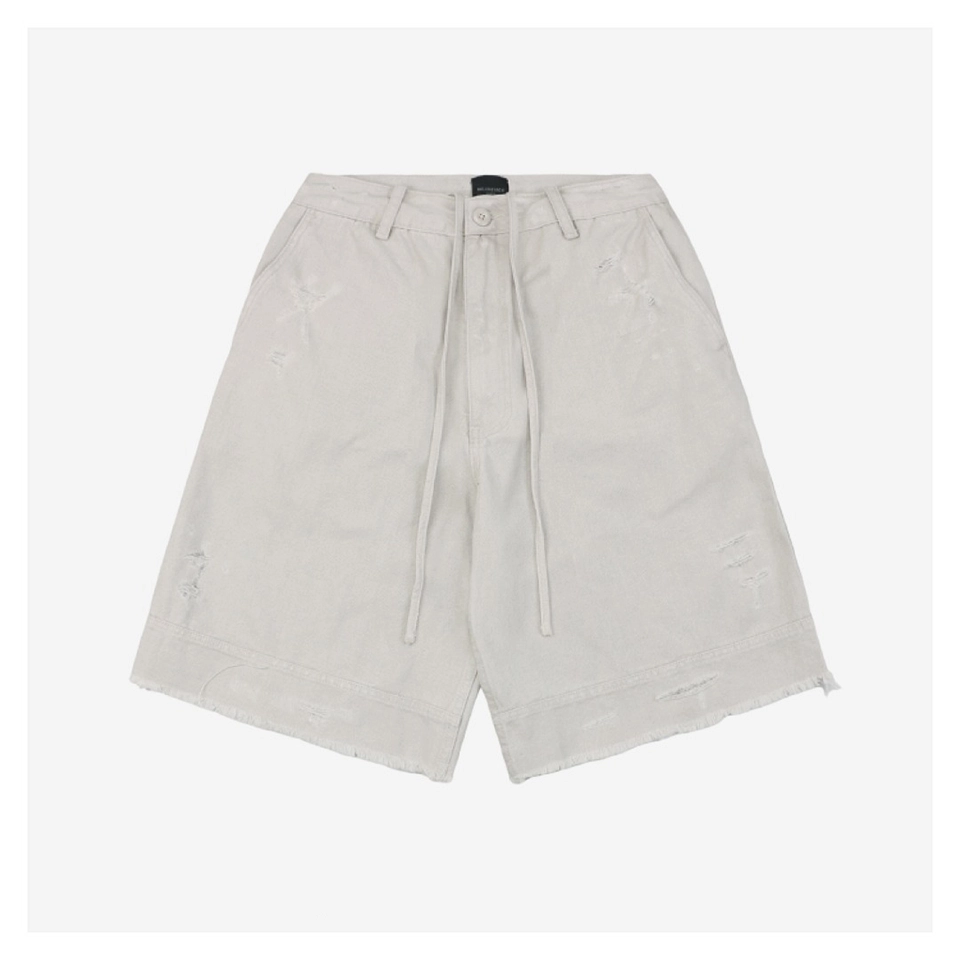 Balenciaga Light Grey Distressed Raw-Hem Shorts