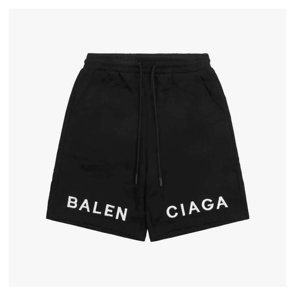 Balenciaga Split Logo Embroidered Shorts Black