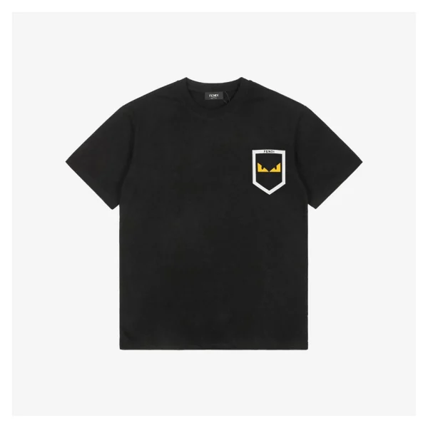 F Monster Eye Faux Pocket Leather Patch T-shirt Black