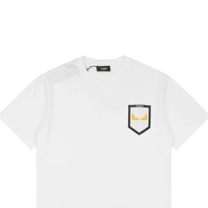 F Monster Eye Faux Pocket Leather Patch T-shirt White