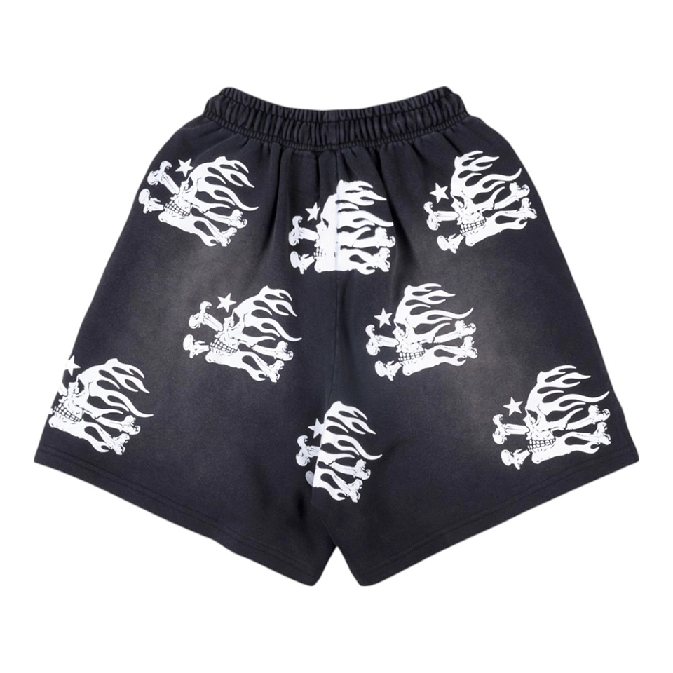 Hellstar Skull Heavy Washed Skull Print Casual Shorts