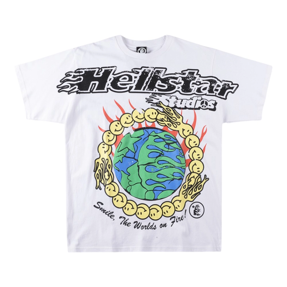 Hellstar Smile The World On Fire Globe Print T-shirt White