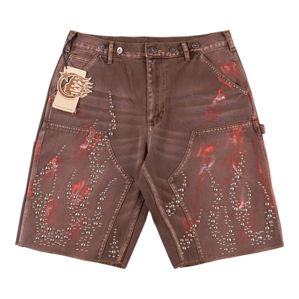Hellstar Star Face Flame Logo Embroidery Camo Cargo Shorts