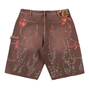 Hellstar Star Face Flame Logo Embroidery Camo Cargo Shorts