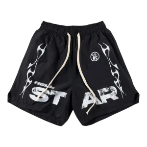 Hellstar Studios Colorblock Graffiti Print Shorts Black