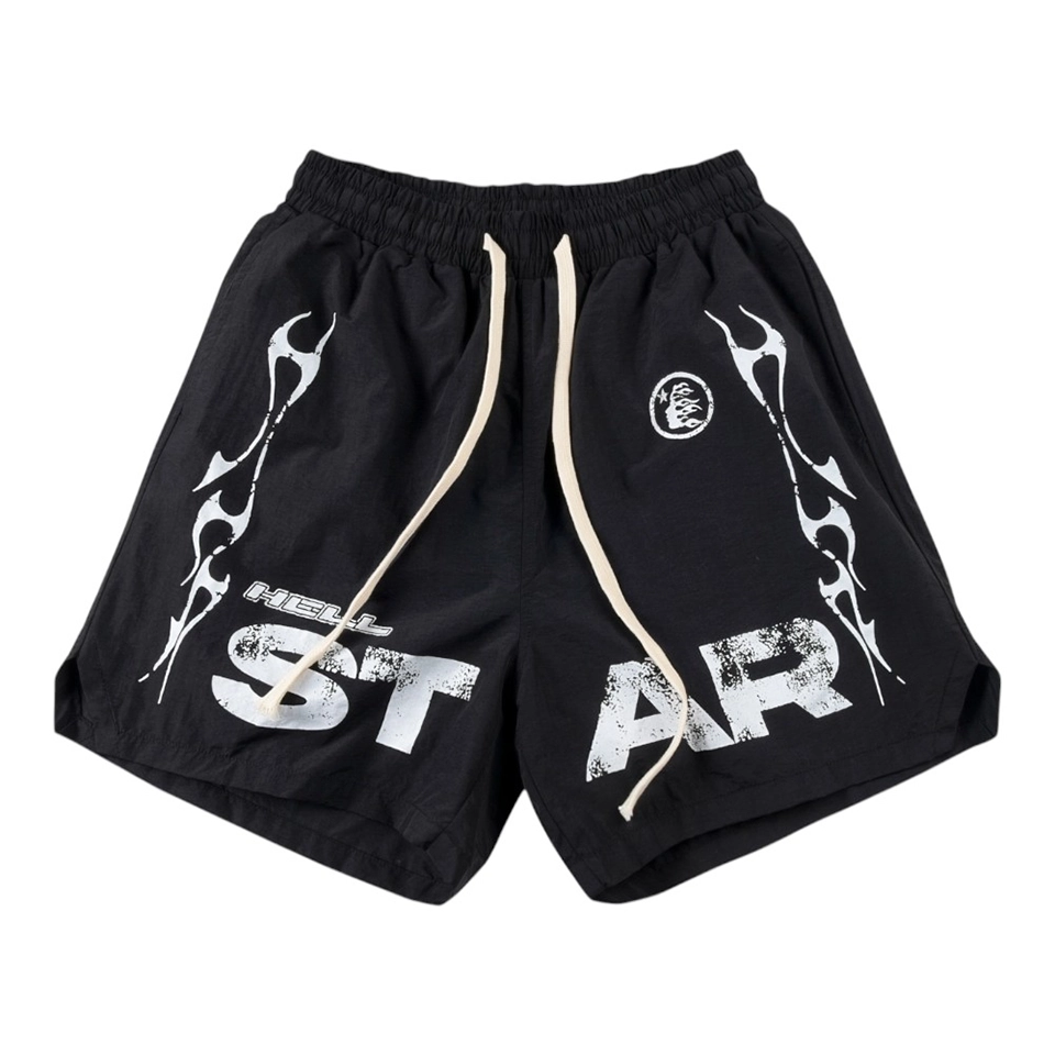 Hellstar Studios Colorblock Graffiti Print Shorts Black