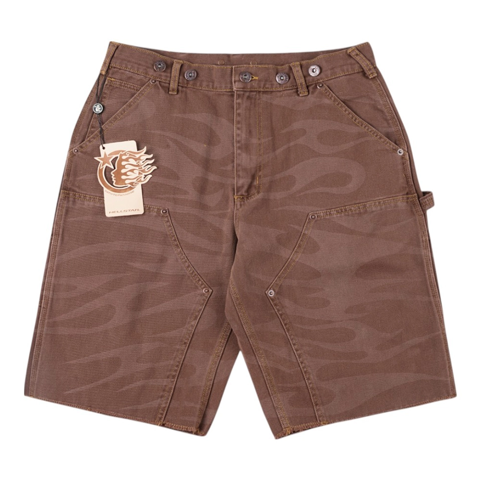 Hellstar Studios Denim Flame Pattern Washed Shorts