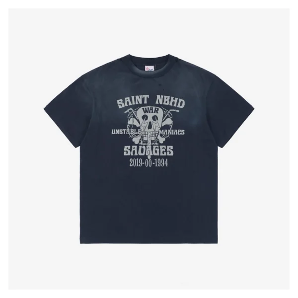 Saint Michael Lightning Skull Print T-shirt