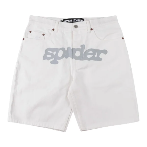 Sp5der 555555 Denim Unisex Casual Shorts White