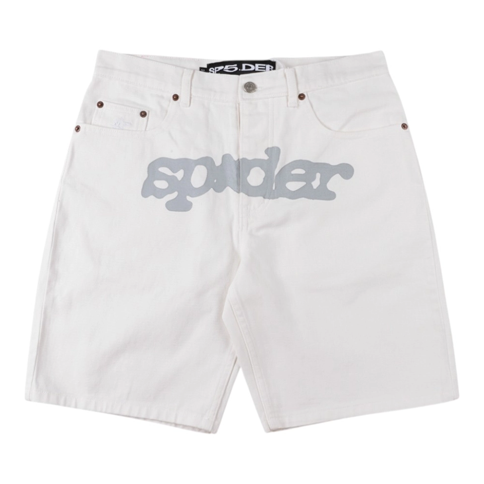 Sp5der 555555 Denim Unisex Casual Shorts White