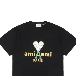 Ami Cracked Heart Logo Print T-shirt