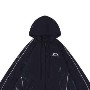 Balenciaga Distressed Circle Logo Hooded Jacket
