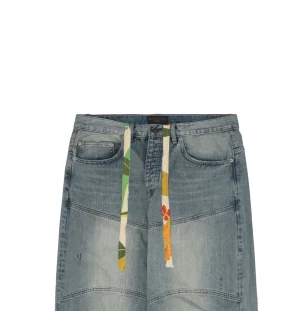 Balenciaga Floral Drawstring Wide-Leg Jeans Blue
