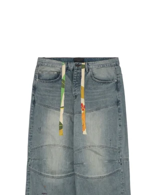 Balenciaga Floral Drawstring Wide-Leg Jeans Blue